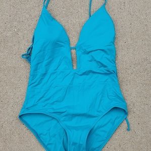 Becca One Piece Teal Aqua Bathing Suit Sz L NWT